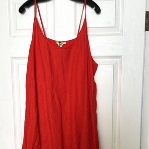Eileen Fisher Red Sun Dress Irish Linen Cami Pin Tucks